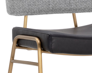 Sunpan Brinley Modern Barstool with Gold Stainless Steel Legs and Chic Black Faux Leather & Grey Fabric Seat Counter Height