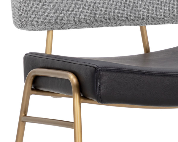 Sunpan Brinley Modern Barstool with Gold Stainless Steel Legs and Chic Black Faux Leather & Grey Fabric Seat Counter Height