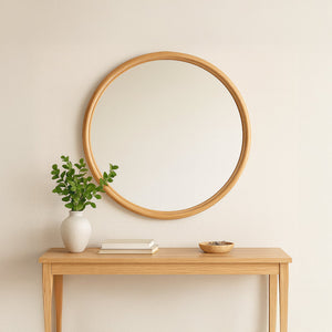 English Elm Alcott 48 Inch Solid Oak Round Wall Mirror with Double Edge Frame for Any Room B2769P504200