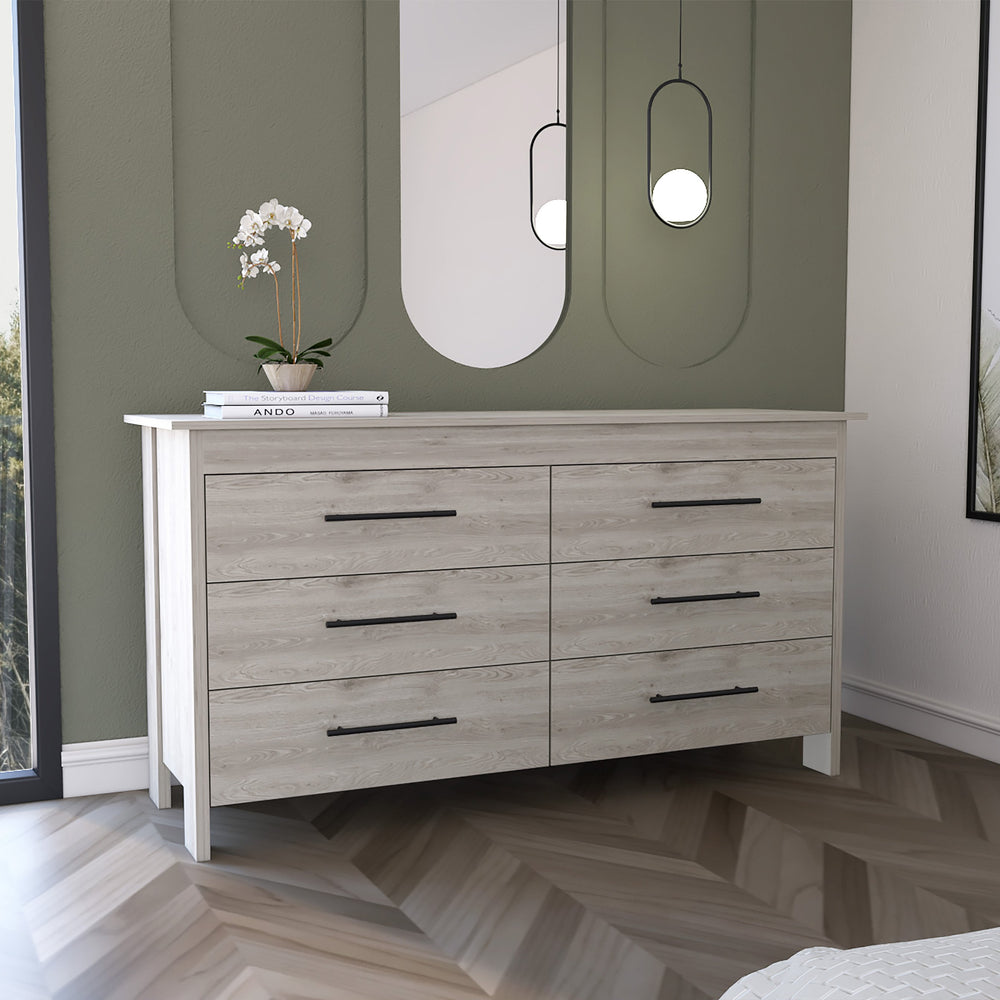 English Elm Paris Six Drawer Double Dresser Black Wengue Finish Mid-century Bedroom Storage B097S00240