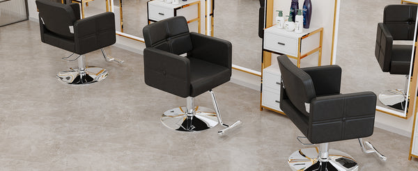 English Elm Fashionable Hydraulic Salon Chair Black Pu Leather Swivel Seat for Styling Studios W1151P361700