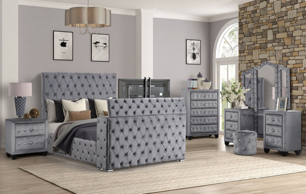 English Elm Encore Modern Tufted Queen 5Pc Bedroom Set - Stylish Upholstered Bed, Dresser, Mirror & Nightstand B009S01731