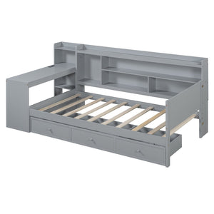 English Elm Twin Size Multifunctional Wooden Daybed With Usb Ports, Desk & 3 Storage Drawers In Gray Finish N820S00017E-GIGA