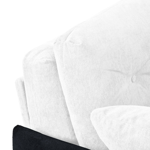 English Elm Convertible Pull Out Sofa Bed Queen Size with Steel Frame, Dual Armrests, Chenille Sleeper Couch with Storage and Casters White+Black W3163P269663