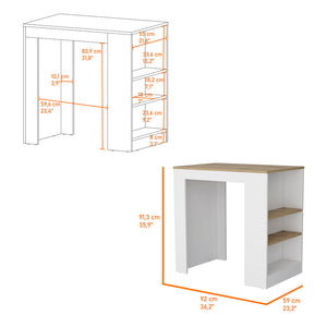 English Elm Harlan Kitchen Island Counter Height White/Macadamia with 23.2"x36.2" Top and 3 Open Side Shelves B128P148714
