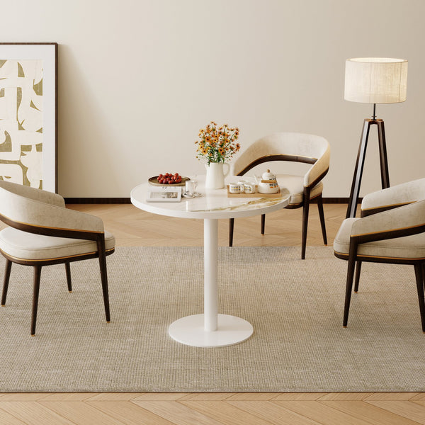 English Elm Round Tulip Bistro Table Faux Marble Top Gold Pedestal Base for Small Dining Spaces W3316P457296