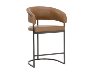Sunpan Marris Barstool: Modern Elegance Meets Timeless Design in Luxurious Faux Leather and Steel Finish Gunmetal / Milliken Cognac