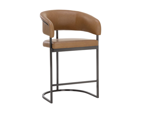 Sunpan Marris Barstool: Modern Elegance Meets Timeless Design in Luxurious Faux Leather and Steel Finish Gunmetal / Milliken Cognac