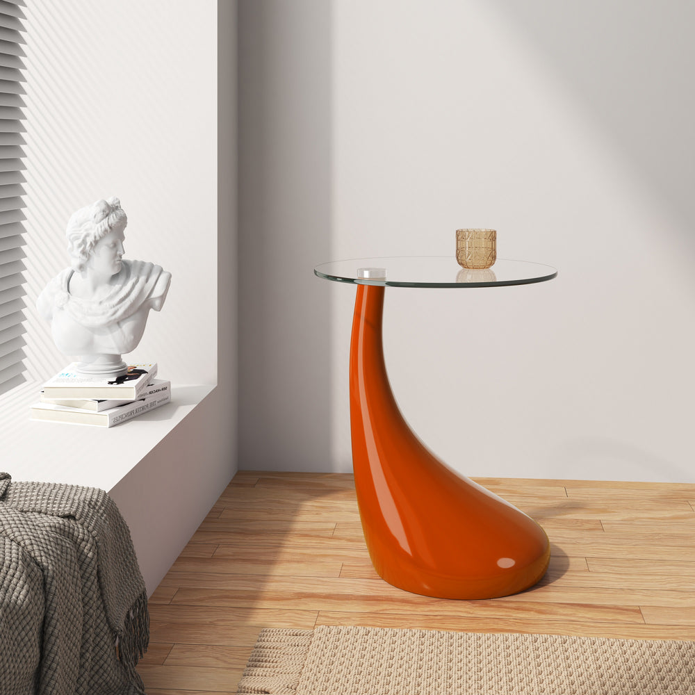 English Elm Lava Orange Glass Top End Table with Curved ABS Base, Tempered Glass Accent Table, 20.9" H, Modern Design B365S00098