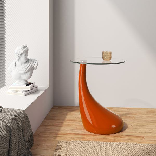 English Elm Lava Orange Glass Top End Table with Curved ABS Base, Tempered Glass Accent Table, 20.9" H, Modern Design B365S00098