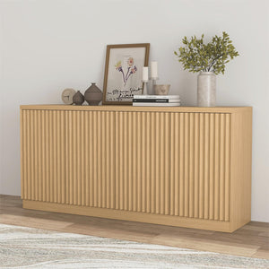 English Elm Buffet Credenza with Four Door Enclosed Shelving Natural Wood Finish Dining Hallway W409P327404