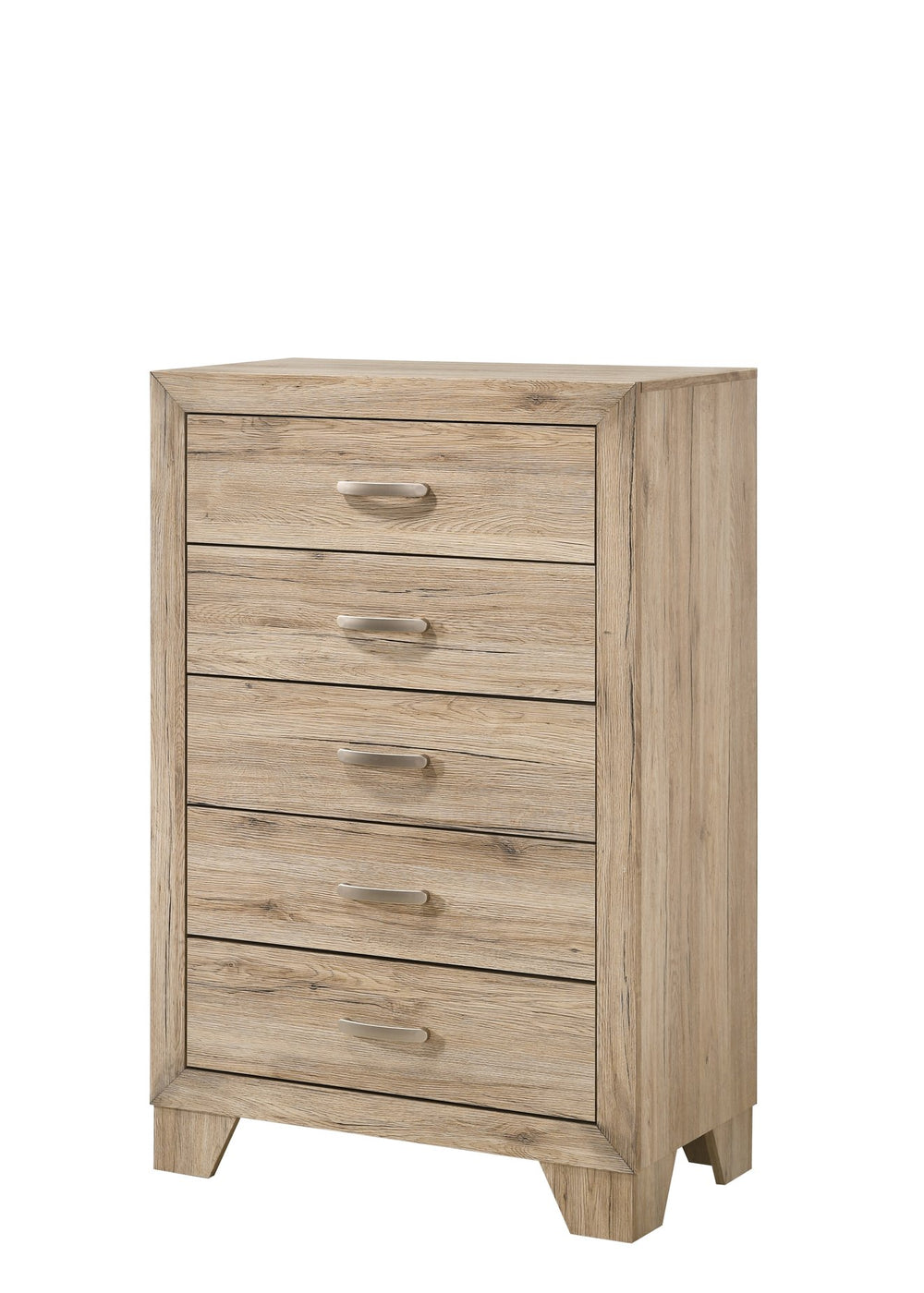 English Elm Miquell Natural Finish Chest of Drawers with 5 Smooth-Glide Dovetail Drawers, Tapered Legs — Natural B2726P247680
