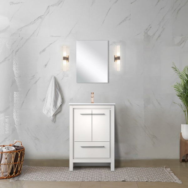 English Elm White Bath Vanity 24" W With Elegant White Quartz Top & Soft-Close Rose Gold Faucet For Modern Spaces B2731P259273-GIGA