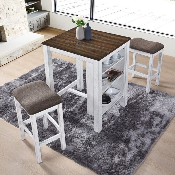 English Elm [3-Piece] Stylish Counter Height Dining Set With Built-In Storage, Cushioned Stools, Space-Saving Charm W2537P211110-GIGA