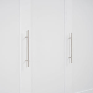 English Elm Full Size Murphy Wall Bed with Led Lighting Open Shelves Space Saving Cabinet White LP000694AAK-2
