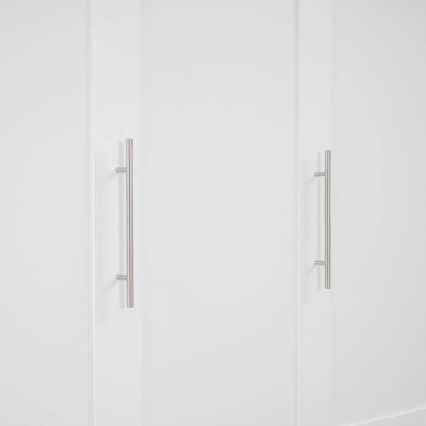 English Elm Full Size Murphy Wall Bed with Led Lighting Open Shelves Space Saving Cabinet White LP000694AAK-2