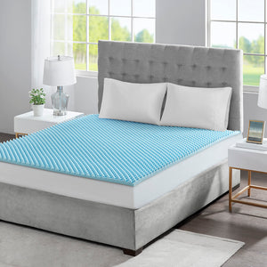 Sleep Philosophy 1.5" Gel Memory Foam Casual All Season Reversible Hypoallergenic 1.5" Cooling Mattress Topper BASI16-0384 Blue