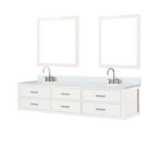 English Elm White Double Bath Vanity 84 in W x 22 in D with White Quartz Top, Chrome Faucets & Dual 36" Mirrors B2731S01844