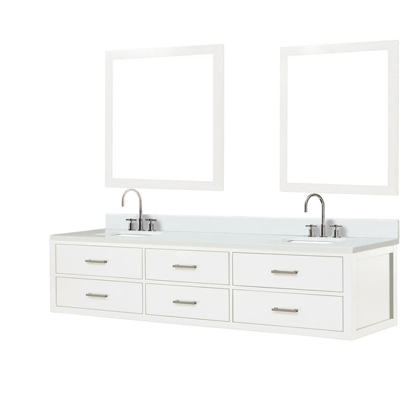 English Elm White Double Bath Vanity 84 in W x 22 in D with White Quartz Top, Chrome Faucets & Dual 36" Mirrors B2731S01844