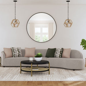 English Elm Benson Round Black End Table with Woven Rattan Shelf, Rubberwood & White Ash Veneer Accent, Sturdy Stylish 26" Surface B062P374115