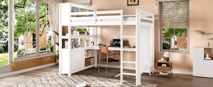 English Elm Full Size Pine Loft Bed House Frame with Slide Bookshelves and Moon Star Rails W1580S00162