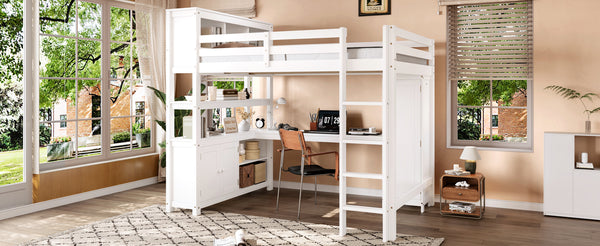English Elm Full Size Pine Loft Bed House Frame with Slide Bookshelves and Moon Star Rails W1580S00162