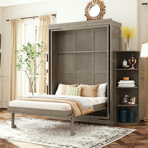 English Elm Rotating Murphy Wall Bed with Convertible Desk Dual Side Shelves Full Size Mdf Cabinet Gray LP000961AAE