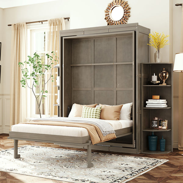 English Elm Rotating Murphy Wall Bed with Convertible Desk Dual Side Shelves Full Size Mdf Cabinet Gray LP000961AAE