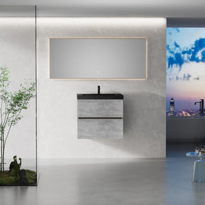 English Elm 24'' Wall Mount Bathroom Vanity Fluted Smoked Walnut Soft Close Drawer Quartz Basin W1920P385525