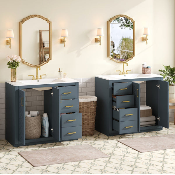 English Elm 72'' Modern Blue Bathroom Vanity With Ceramic Sink, Soft-Closing Drawers & Solid Wood Frame Storage N710SS00013C