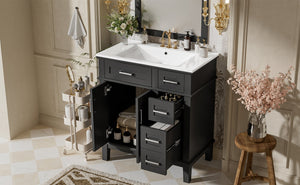 English Elm 30" Freestanding Bathroom Vanity Ceramic Sink Soft Close Cabinet Gray Wood Frame Black N729P427118B