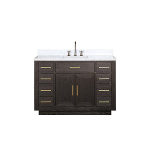 English Elm Brown Oak 48" Single Bath Vanity Set With Carrara Marble Top & Chrome Faucet For Elegant Spaces B2731P257695