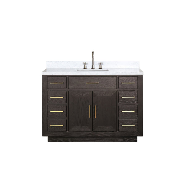 English Elm Brown Oak 48" Single Bath Vanity Set With Carrara Marble Top & Chrome Faucet For Elegant Spaces B2731P257695