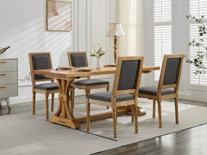 English Elm French Louis Dining Chair Set of 2 with Rattan Back, Solid Wood Carved Frame, Linen Upholstery, 300lb Capacity Gray W1143P325858