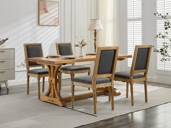 English Elm French Louis Dining Chair Set of 2 with Rattan Back, Solid Wood Carved Frame, Linen Upholstery, 300lb Capacity Gray W1143P325858