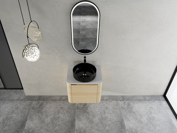English Elm 24'' Wall-Mounted Bathroom Vanity With Artistic Ceramic Sink, Soft-Close Door & Space-Saving Design W999S00461