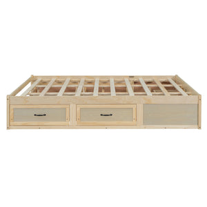 English Elm Queen Platform Bed with Six Storage Drawers Low Profile Frame for Modern Bedrooms Antique Natural N708P263022N