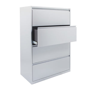 OSP Home Furnishings 36" Steel Lateral File Cabinet with Ball Bearing Drawers Locking Security and Leveling Glides 4 Glides Silver LF436-SV
