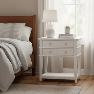 English Elm Carmona Midnight Blue Tray Top Nightstand with Two Drawers, Open Shelf, Brushed Gold Ring Pulls White B050P376937