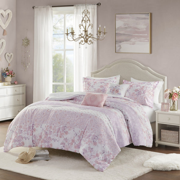 English Elm Floral Paisley Comforter Set Twin/Twin XL - Soft Microfiber, Anti-Microbial, Decorative Pillows Pink 19.68 L x 12.99 W x 7.09 H B035P294218