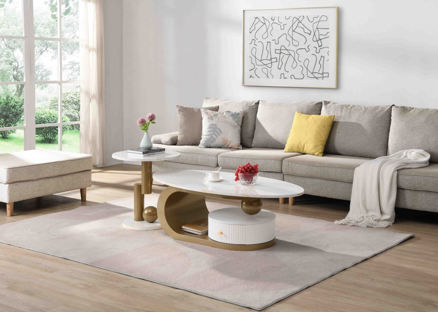 Modern Nesting Golden Coffee Table Set - Thumbnail 2