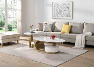 English Elm Modern Nesting Golden Coffee Table Set - Elegant Oval & Round Tables For Living Room Style & Storage W821S00002-GIGA
