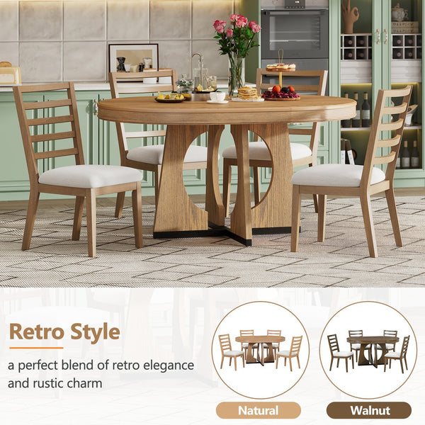 English Elm Trexm Extendable Round Dining Set Oak Veneer Sculptural Base Seats Four to Six Natural ST000131AAD-2026