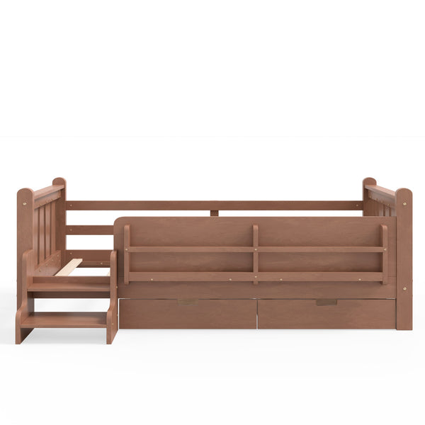 English Elm Twin Pine Floor Bed with Guardrails Built-in Bookcases and Stair Steps for Kids Natural W1580P430200