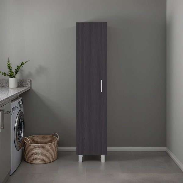 English Elm Vegas Tall Narrow Oak Tower Cabinet with Fixed Shelves for Laundry Utility Rooms Wenge B128P473979