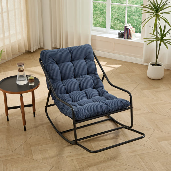 English Elm Outdoor Steel Frame Rocking Chair with Corduroy Cushion for Patio or Reading Nook W640P443544