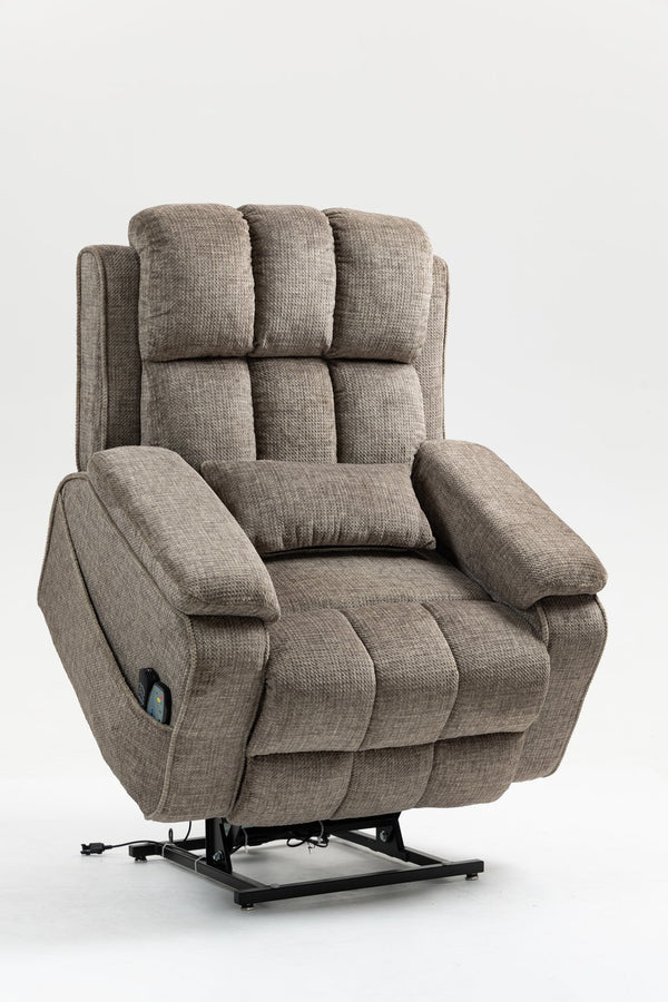 English Elm Oversized Power Lift Recliner Chair with Massage Heating and Usb Charging for Living Room Taupe W547S00072