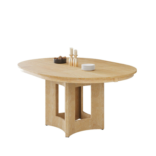English Elm Topmax Farmhouse Round Pedestal Dining Table Extendable Leaf Rubberwood Compact Space Natural Wood N717P336673N