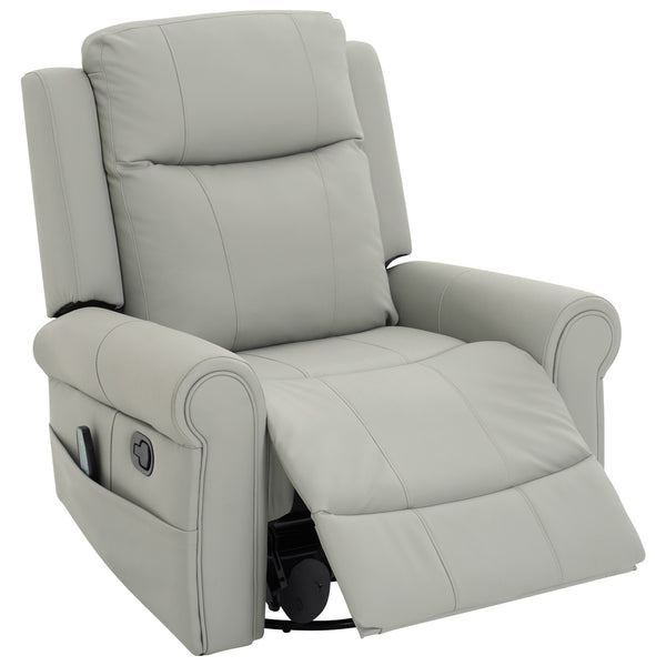 English Elm Manual Swivel Rocker Recliner Pu Leather Chair with Massage Heating and Pocket Spring Support Grey N763P363558E