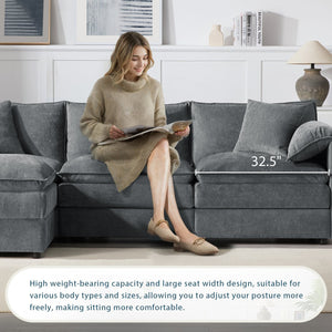 English Elm [video]103" Chenille L-shaped Sectional with Movable Ottoman Deep Seat Cloud Sofa Dark Gray N723S0687B